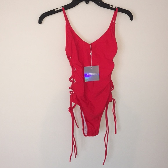 Missguided Other - Red MissGuided High Leg Lace Up One Piece Swim